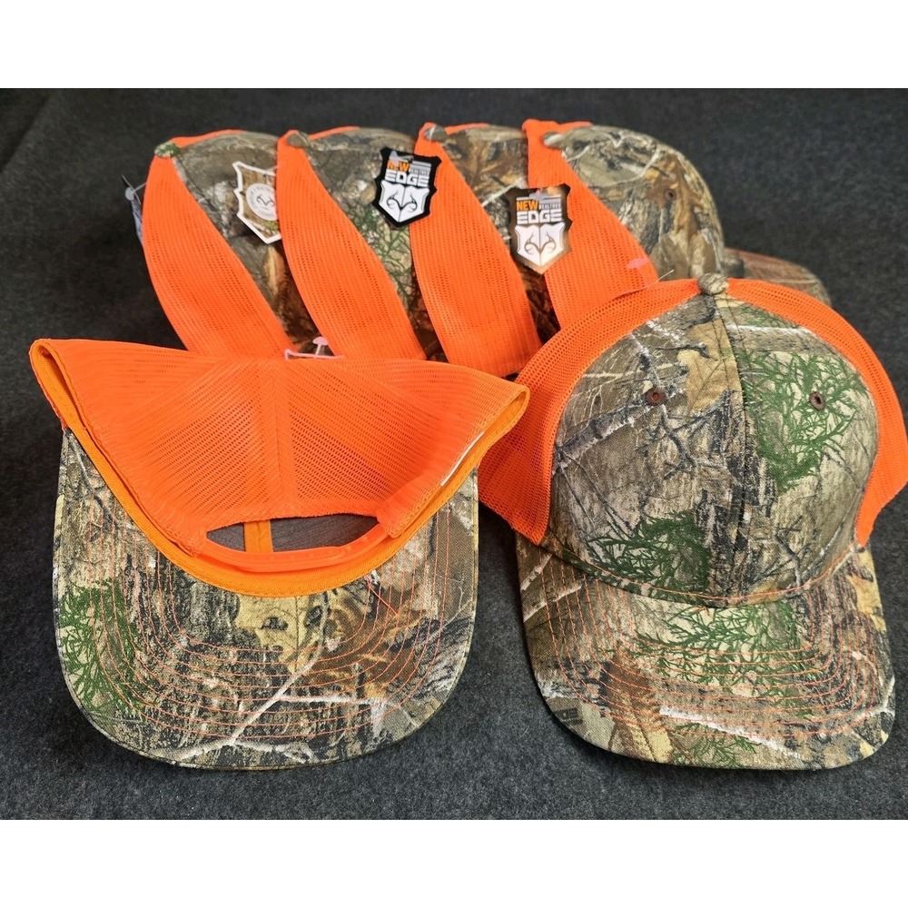 Trucker Cap Hat New Camo Safety Orange 5 Panel Hat Realtree 6 pack